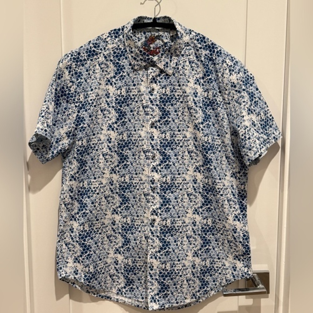 Robert graham shirt blue bee hive look Large maximalist y2k fun A16